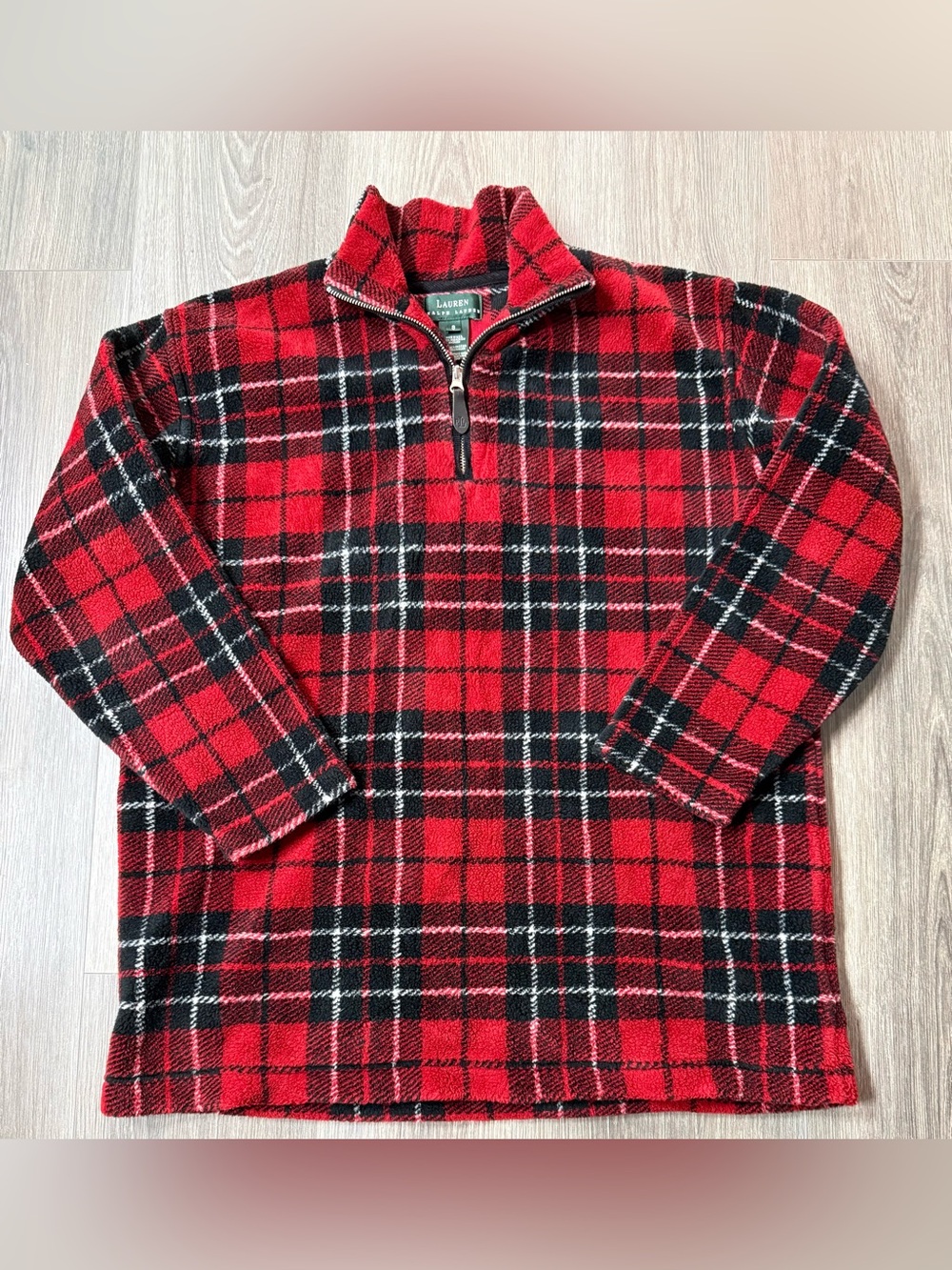 VTG 90s Lauren Ralph Lauren Plaid Fleece 1/4 Zip Pullover Jacket Made in USA Sm